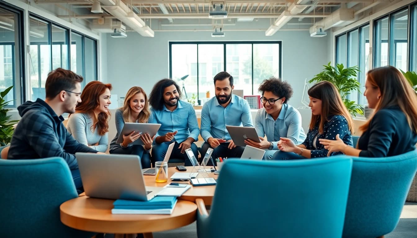 Optimierung der digitalen Marketingstrategien auf https://alvionz.de/ durch engagiertes Team in moderner Büroatmosphäre