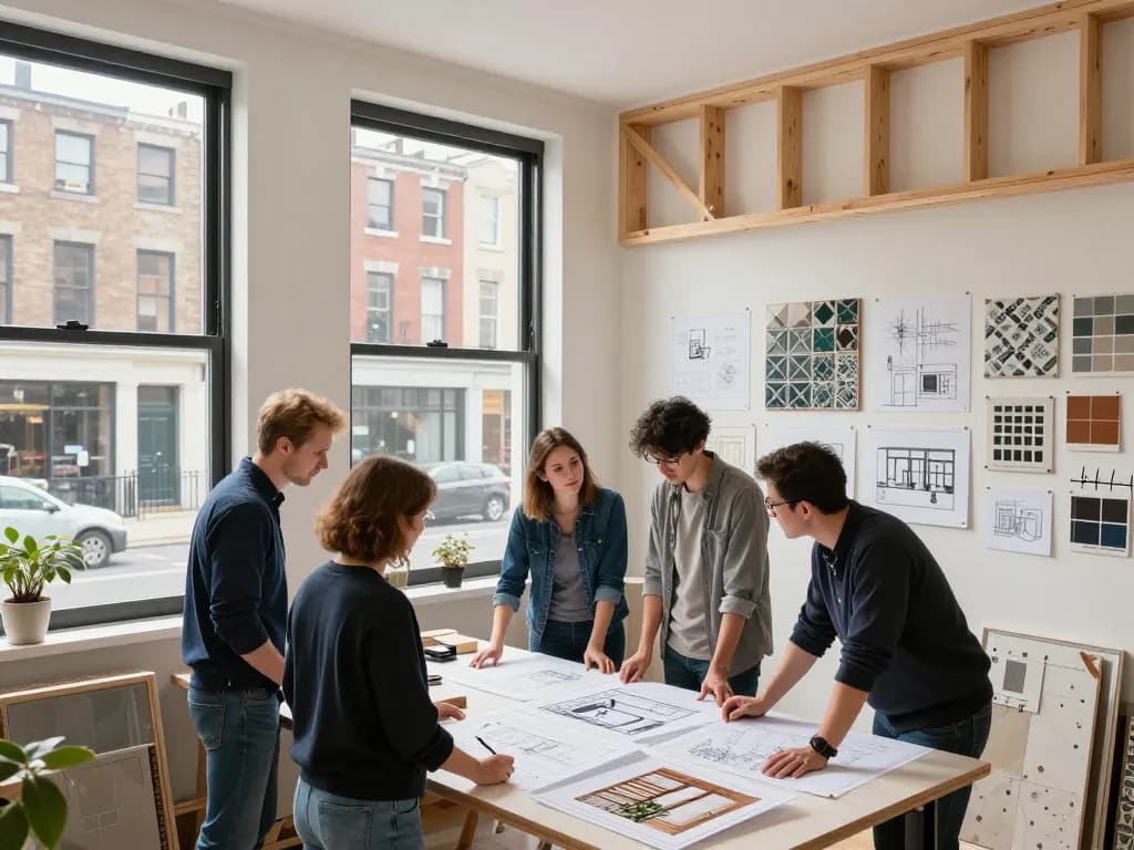 Row house renovation project showcasing design discussions and materials, focusing on รีโนเวทตึกแถว concepts in urban architecture.