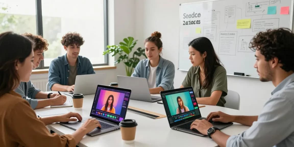 Collaboration in a modern workspace using ai seedance 2.0 for video creation, showcasing diverse creators at work.
