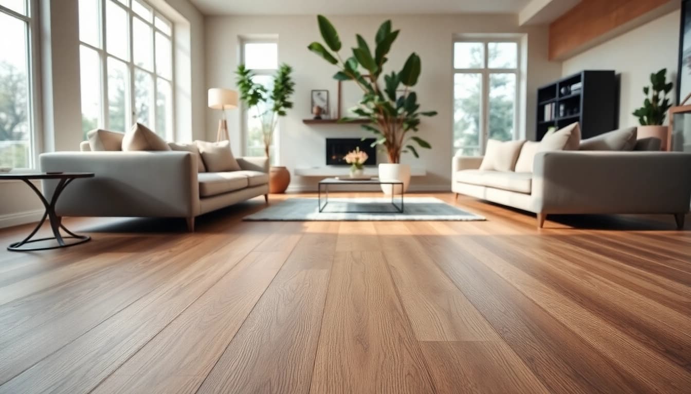 Showcasing elegant vinyl plank flooring in a cozy living room setting with modern decor.