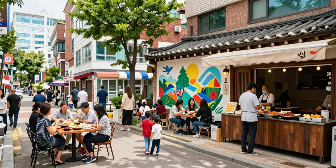 Sangbong-dong 한국관 vibrant community hub with locals enjoying culture and food