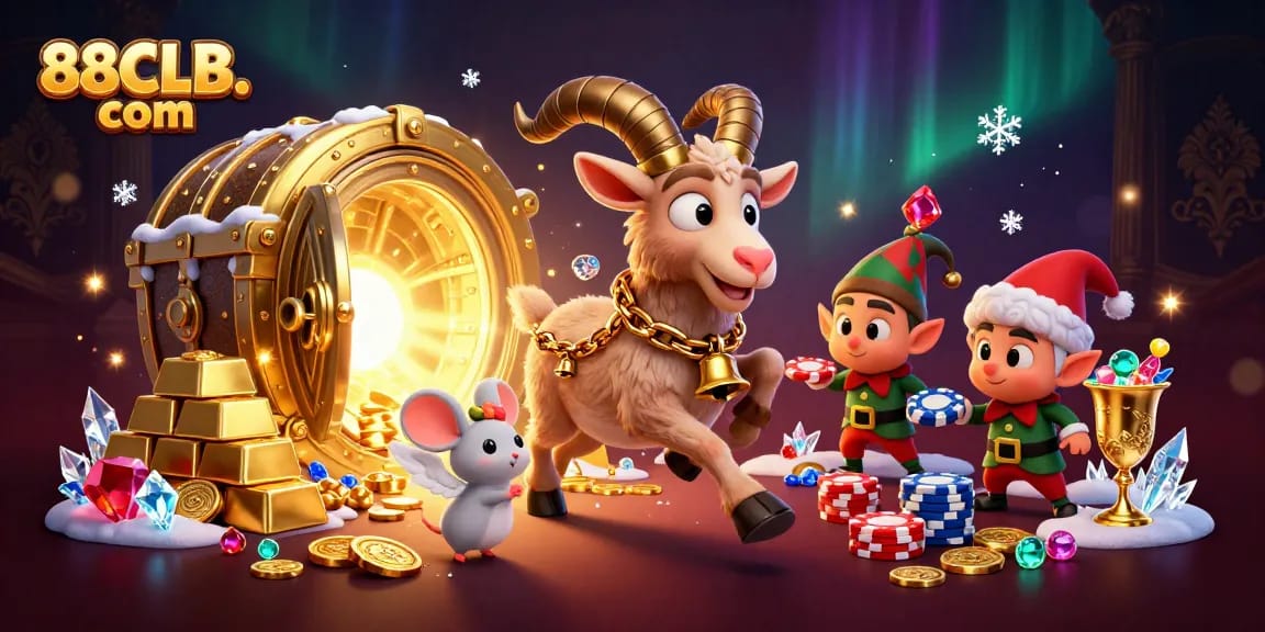Experience thrilling wins with 88CLB. com in a vibrant casino scene featuring fun characters and treasure.