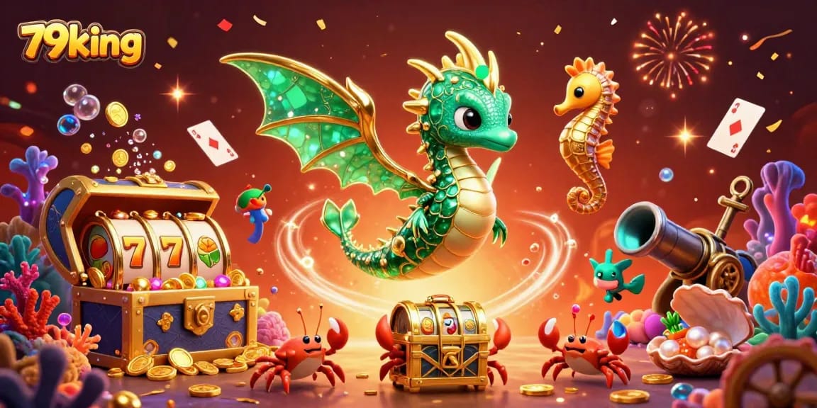 Win big with 79king in this vibrant 3D casino adventure illustration.