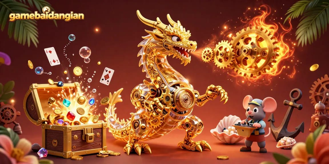 Experience thrilling gameplay with gamebaidangian in this vibrant 3D dragon-themed illustration.