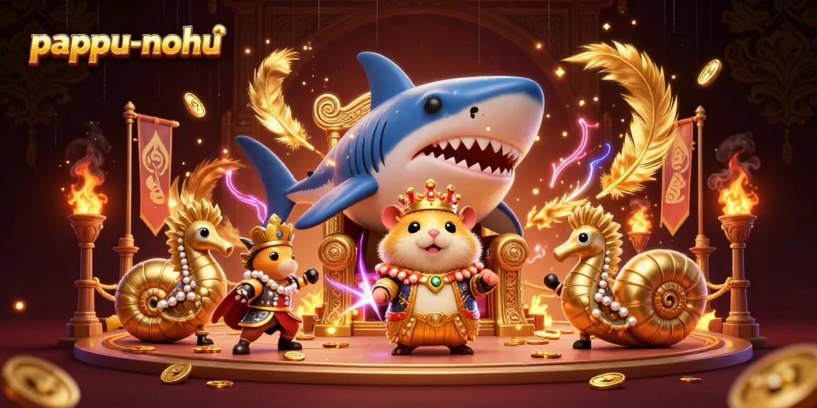 Pappu-nohu showcases vibrant casino gameplay with characters in a dynamic 3D illustration.