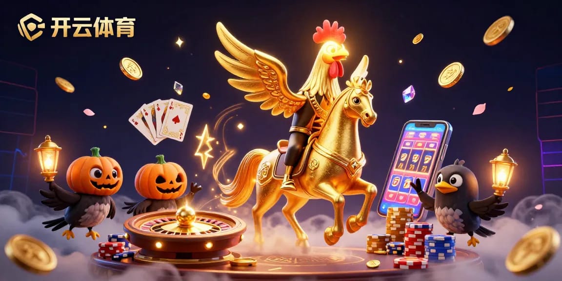 Experience the excitement of 开云体育 with a vibrant casino scene featuring a golden rooster and dynamic game elements.