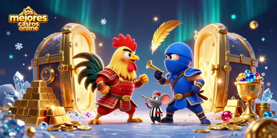 Los mejores casinos online en una escena de lucha dinámica entre gallos, resaltando la emoción del juego.