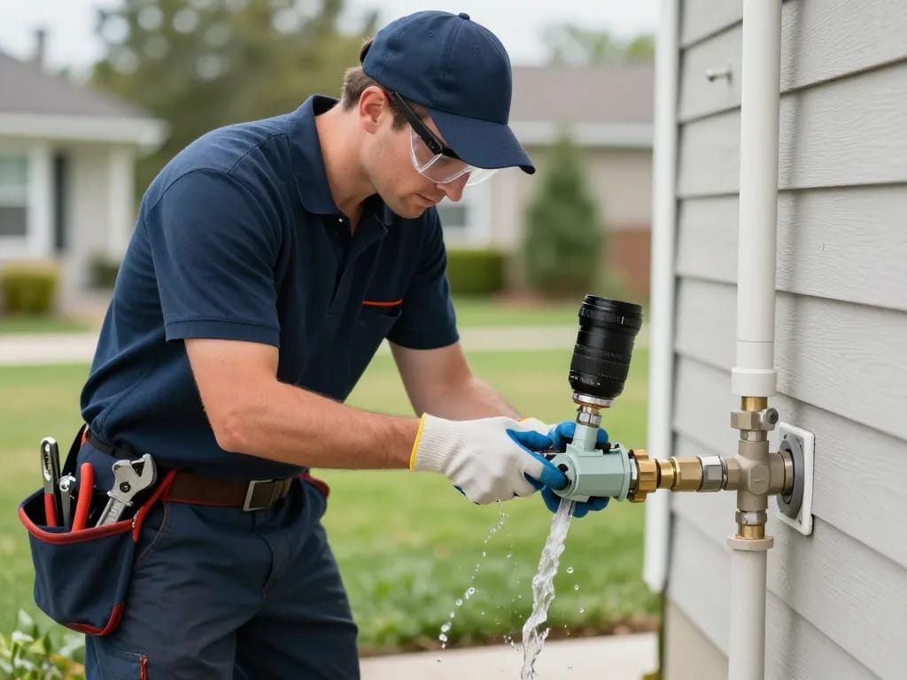 Backflow device installation with a professional plumber ensuring safe water supply in Sydney.