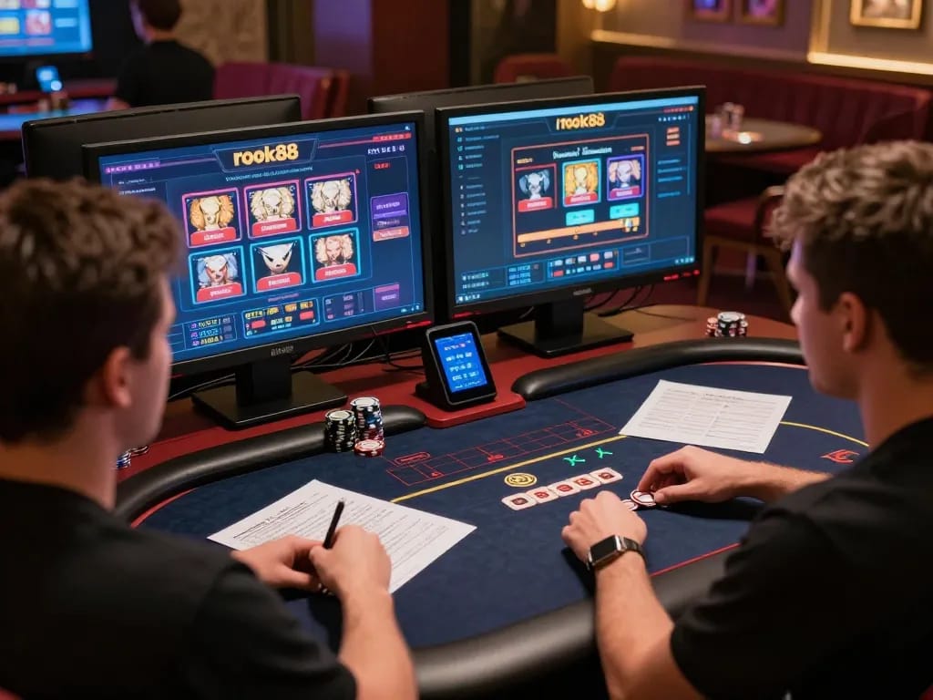 Bermain dengan strategi di antarmuka rokok88 slot pada dua layar di kasino online modern.