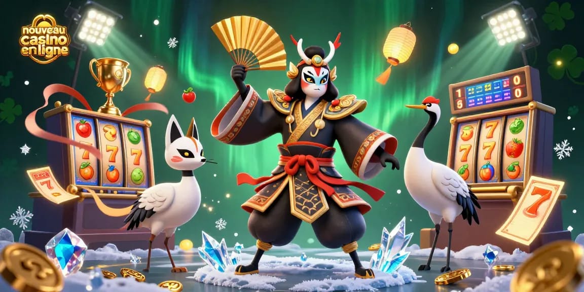 Illustration 3D captivante de nouveau casino en ligne, avec une ambiance festive et des éléments de jeux de machines à sous.
