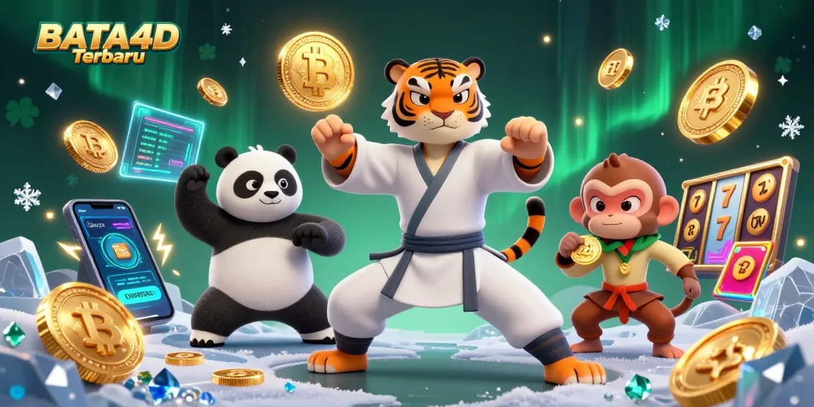 Experience BATA4D Terbaru with the kung fu tiger and panda in a vibrant casino scene.