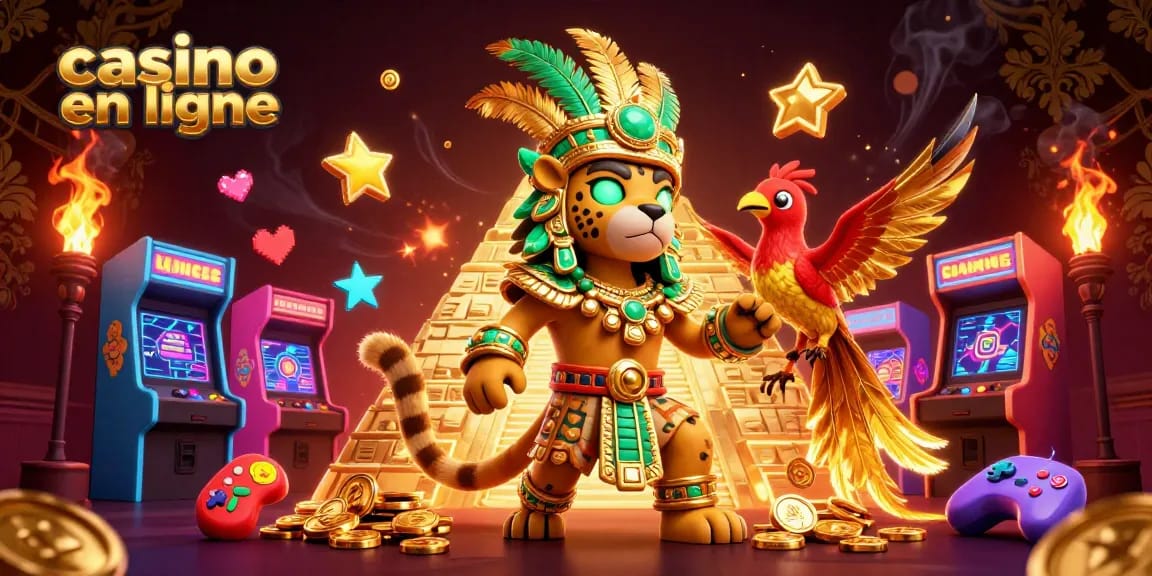 Jouez à casino en ligne avec des machines colorées et un prêtre jaguar majestueux.