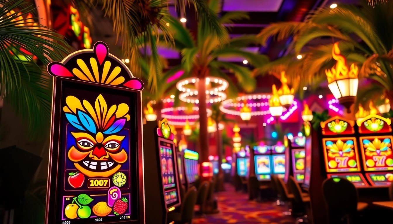 Rasakan keseruan bermain tikislot dengan mesin slot bertema tiki yang cerah.