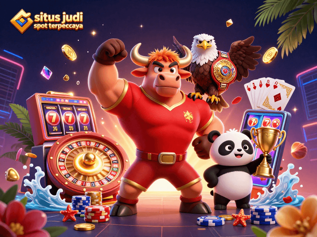 Memenangkan jackpot di situs judi slot terpercaya dengan suasana ceria, uang emas dan simbol keberuntungan.