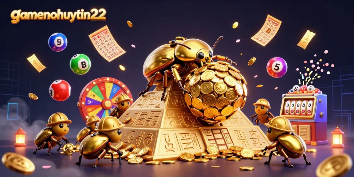 Join the excitement at gamenohuuytin22 with golden coins and vibrant gaming elements!