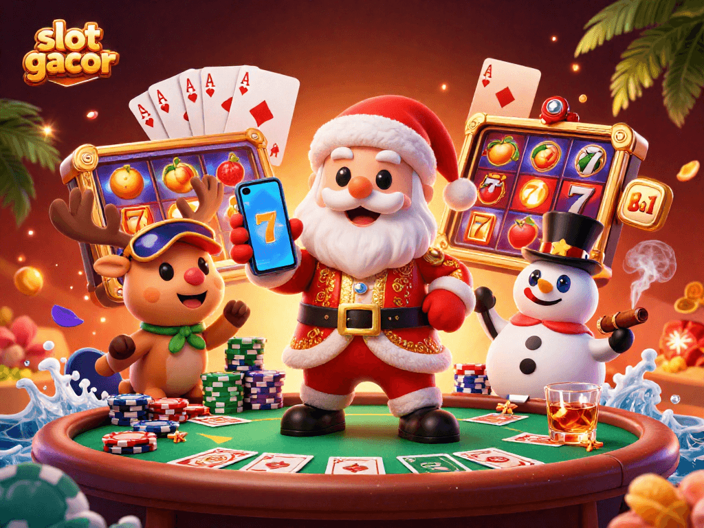 Experience the excitement of slot gacor with Santa and friends enjoying jackpot slots.