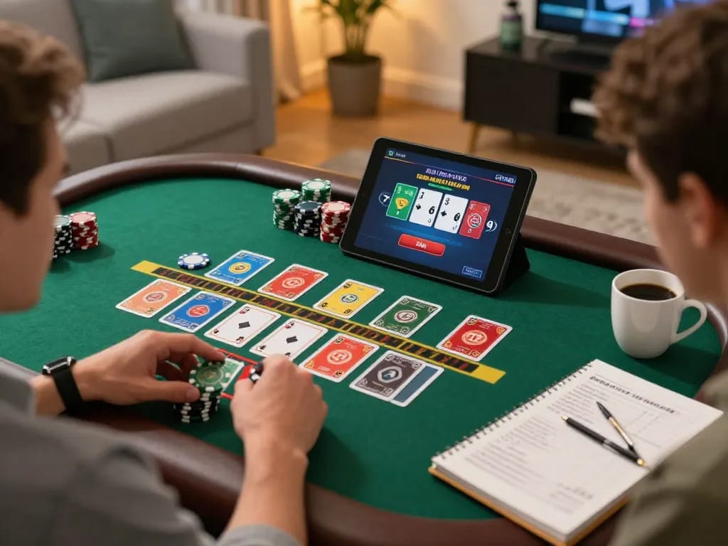 Vin88 players strategizing during an intense online gaming session with live dealer blackjack.