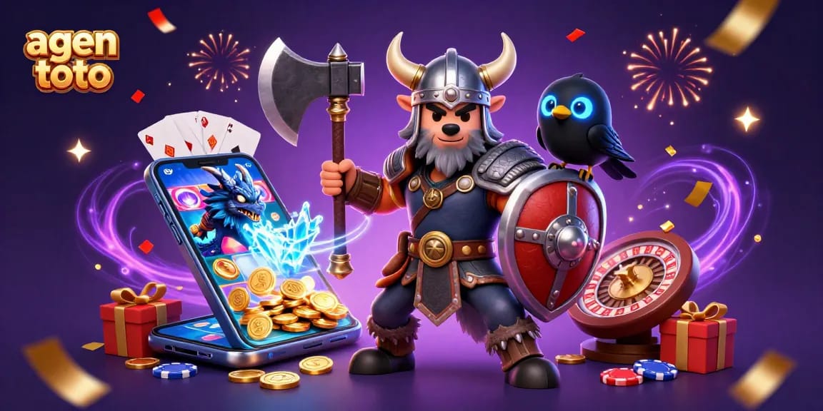 Mainkan agen toto dengan Viking, naga, dan gagak dalam ilustrasi 3D yang penuh warna.