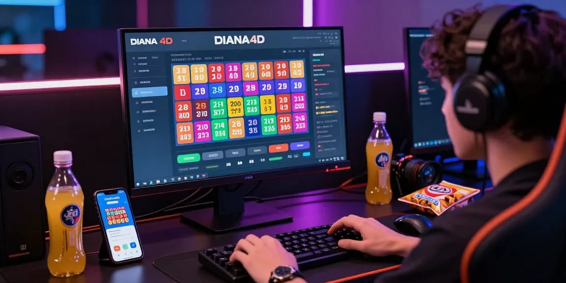 Diana4D platform permainan toto online dengan pemain bersemangat di depan layar komputer.