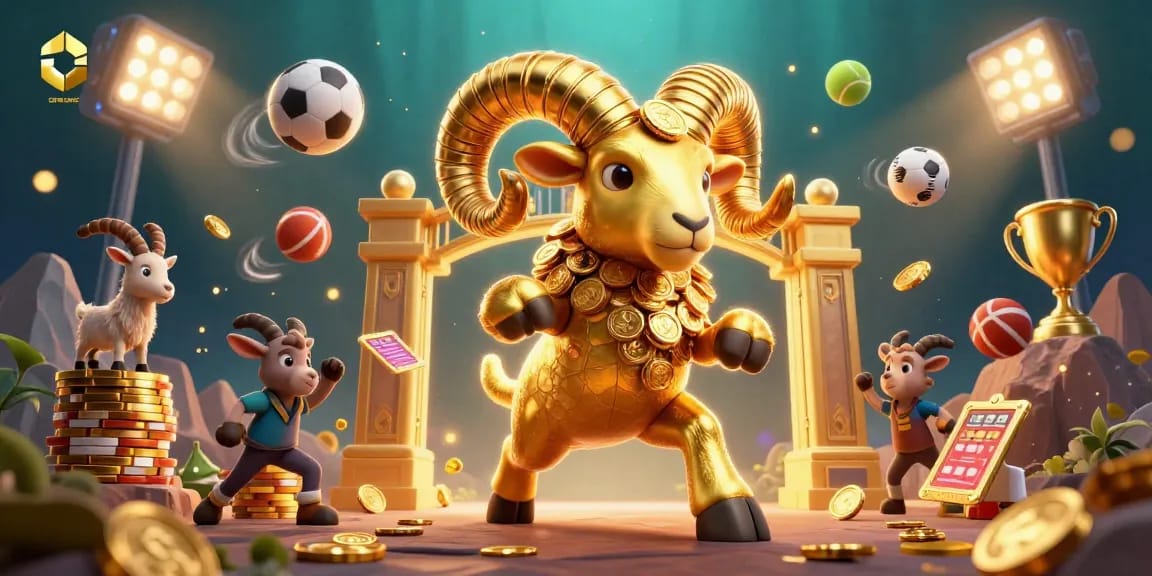 Jouer à un casino sans KYC avec un bélier doré et des éléments de jeu animés.