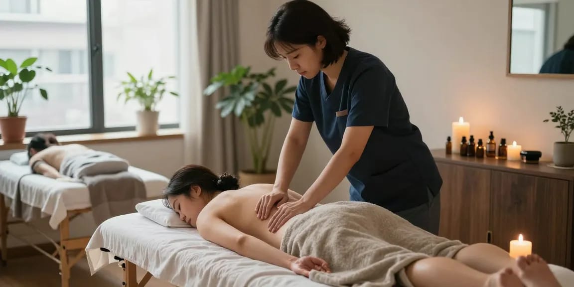 Relaxing 종로출장안마 session in a cozy urban apartment with a professional therapist.