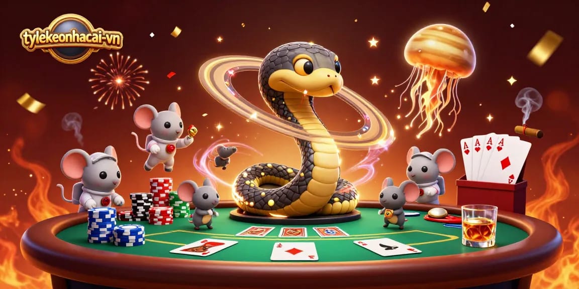 Place bets on the cosmic roulette with tylekeonhacai-vn in this vibrant casino scene.