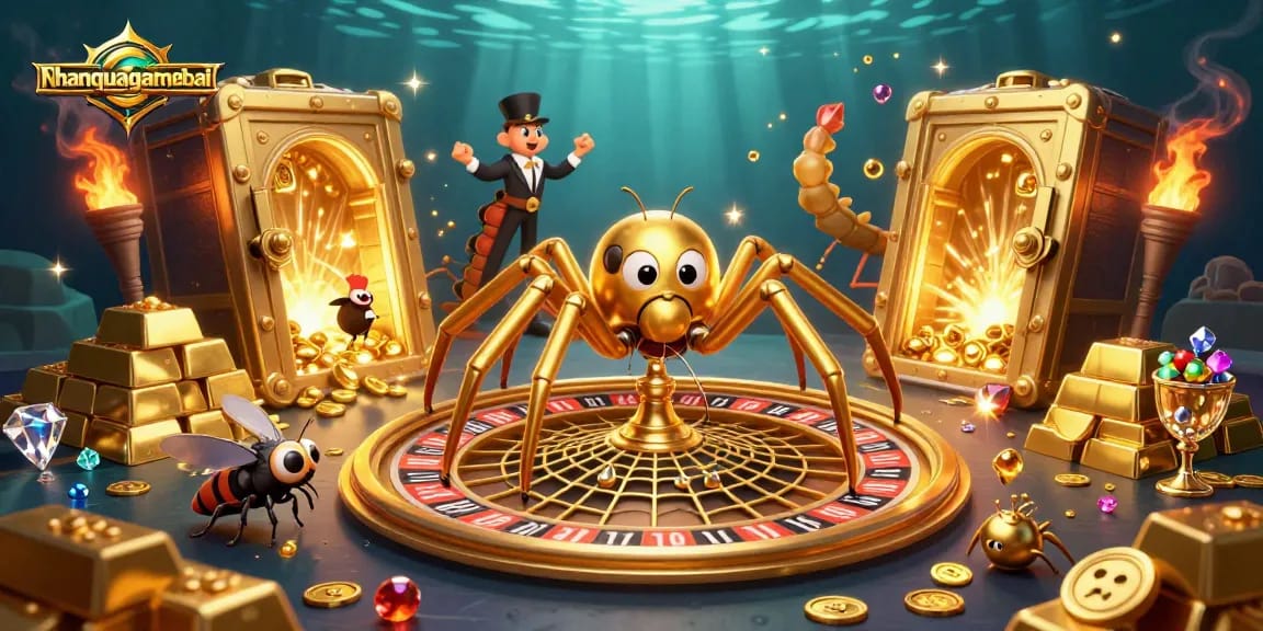 Play Callbreak at nhanquagamebai with a thrilling 3D illustration of a roulette-inspired spider web.