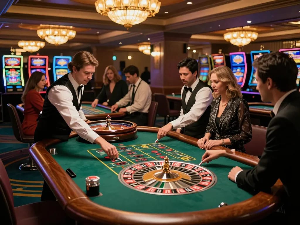 Players eagerly betting at a roulette table in 58win casino, showcasing excitement and vibrant gaming atmosphere.