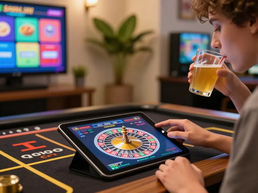Player immersed in mm88 online roulette game on tablet, showcasing engaging casino atmosphere.