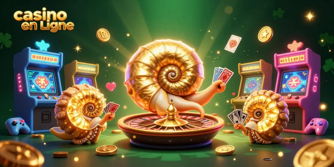 Jouez à des jeux captivants de casino en ligne avec un nautilus géant et des éléments de jeu colorés.