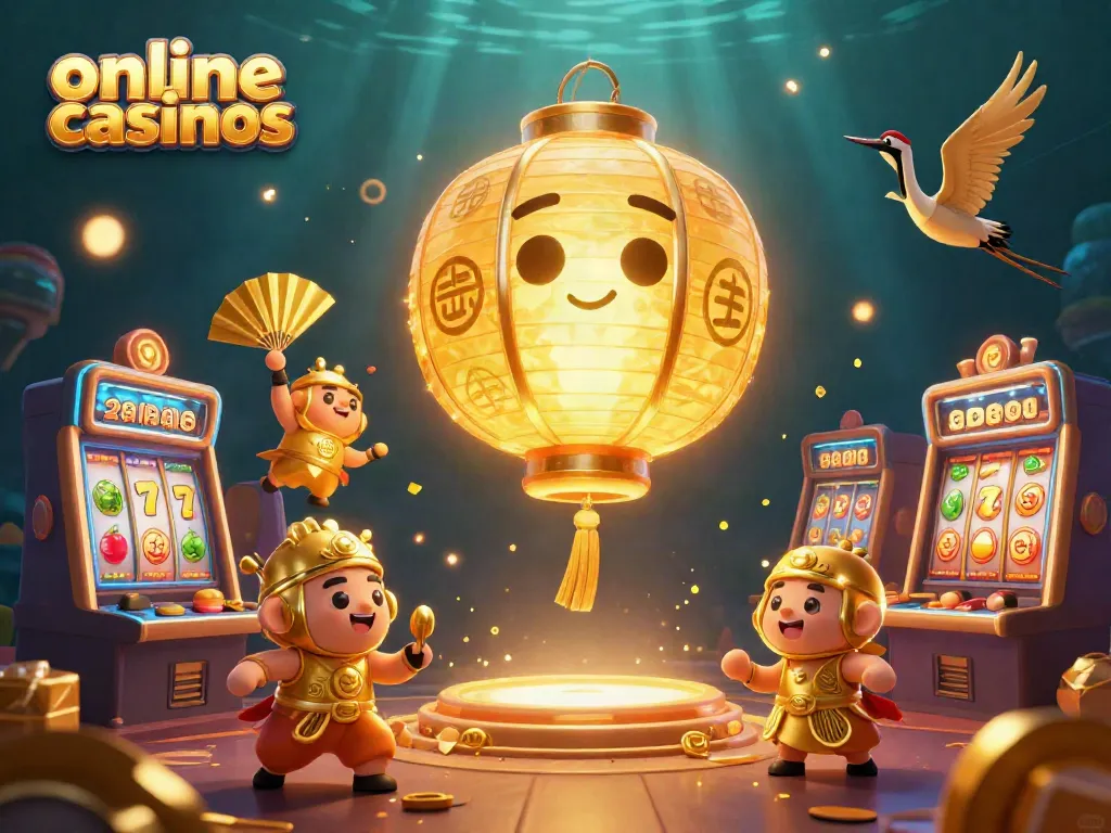 Experience the excitement of online casinos with dynamic elements and lucky symbols in a vibrant scene.