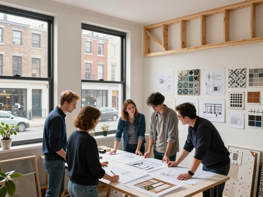 Row house renovation project showcasing design discussions and materials, focusing on รีโนเวทตึกแถว concepts in urban architecture.