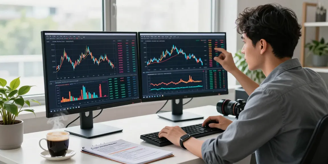 Young professional analyzing charts with the NAGA2000 trading interface in a modern home office.