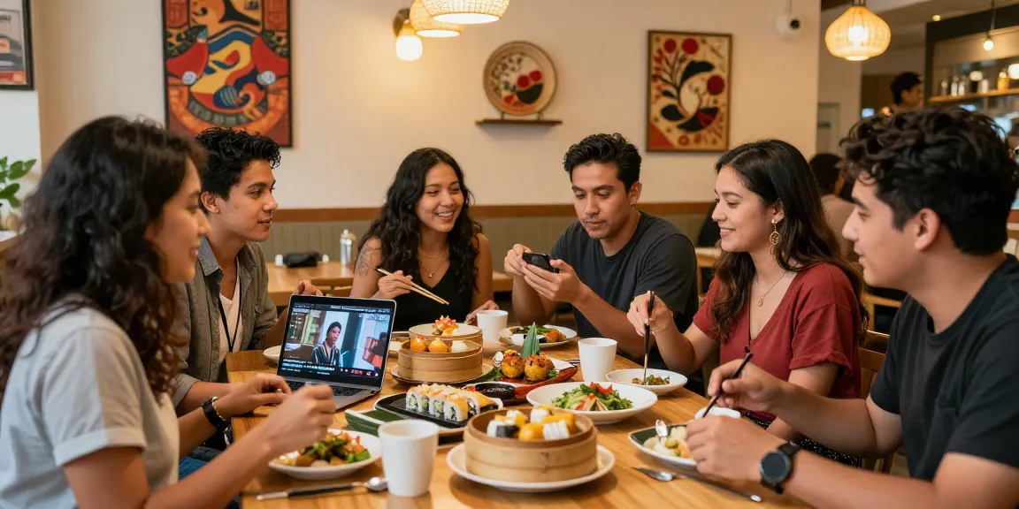 Friends engaging over Asian cuisine at https://hanadultalk.com, celebrating culture and community.