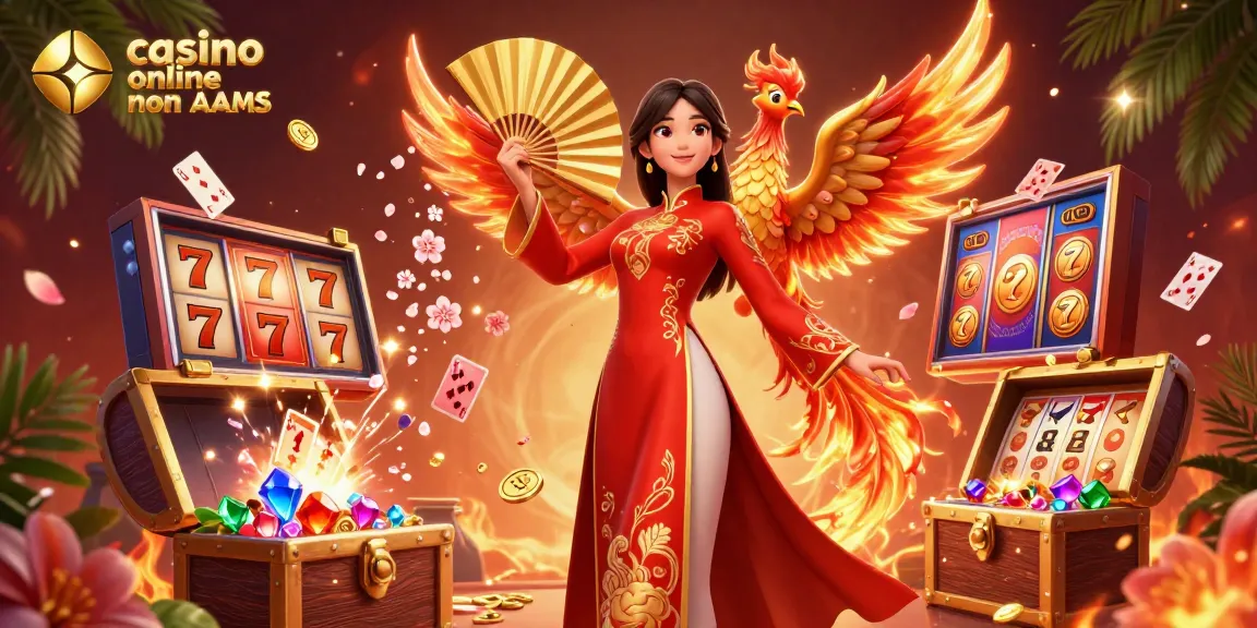 Fai girare i rulli nei casino online non AAMS con simboli vibranti e tesori dorati in una scena 3D dinamica.