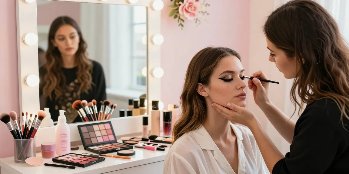 Expertly applying Insanely Intense Tattooed Eyeliner in a bright beauty studio.