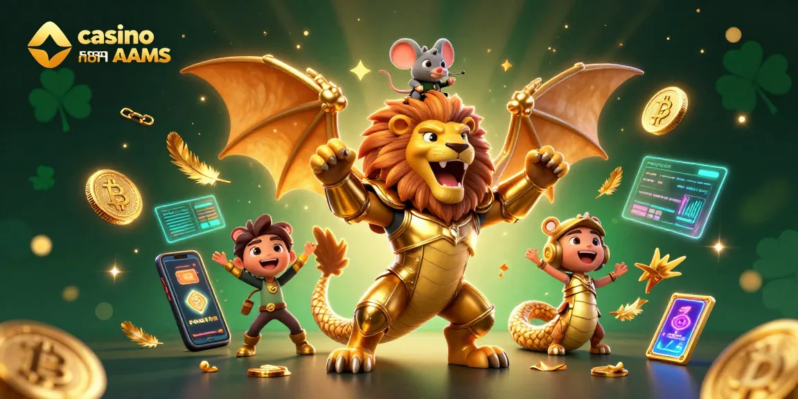 Scopri i casino sicuri non AAMS con la chimera dorata e elementi di gioco al centro di un'illustrazione vivace.