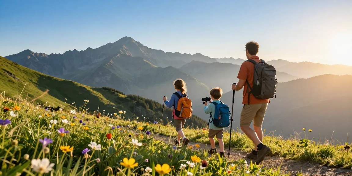 A family adventure exploring nature together in a mountain landscape, highlighting mantra88's community journey.