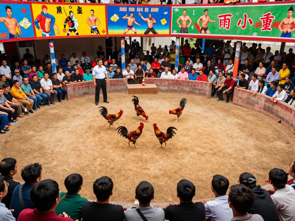 bồ gà xà xía hôm nay features intense rooster fighting events with enthusiastic crowds