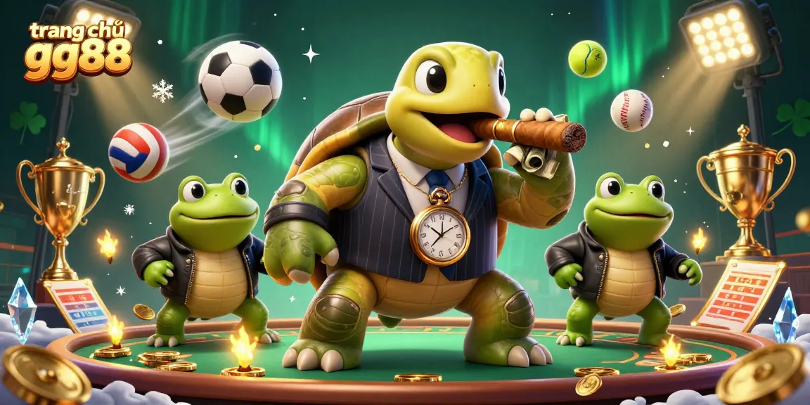 Experience the vibrant energy of trang chủ gg88 with a 3D cartoon casino scene filled with sports betting excitement.
