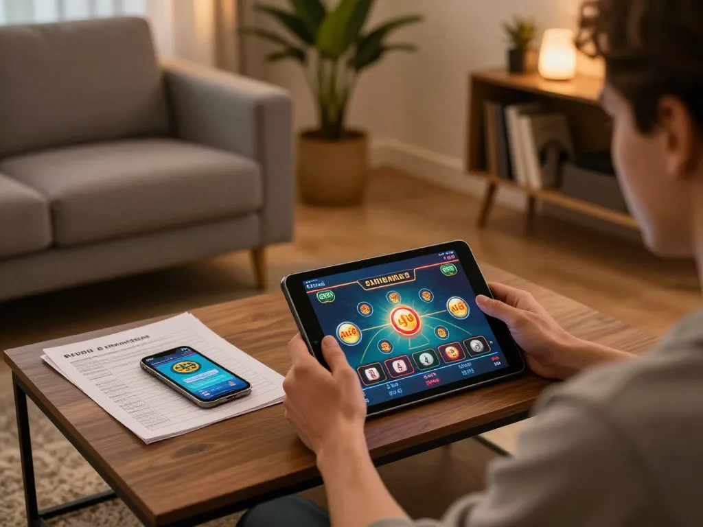 Playing games on alo8 app from a cozy home setup, emphasizing strategic online gambling.