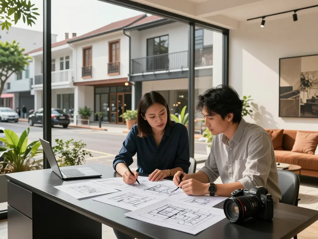 Stylish renovation design plans for a shophouse demonstrating innovative concepts for รีโนเวทตึกแถว.