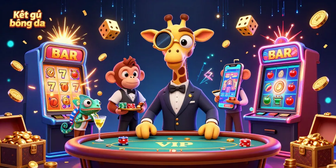 Kết quả bóng đá illustrated with a high-roller giraffe at a poker table surrounded by dynamic casino elements.