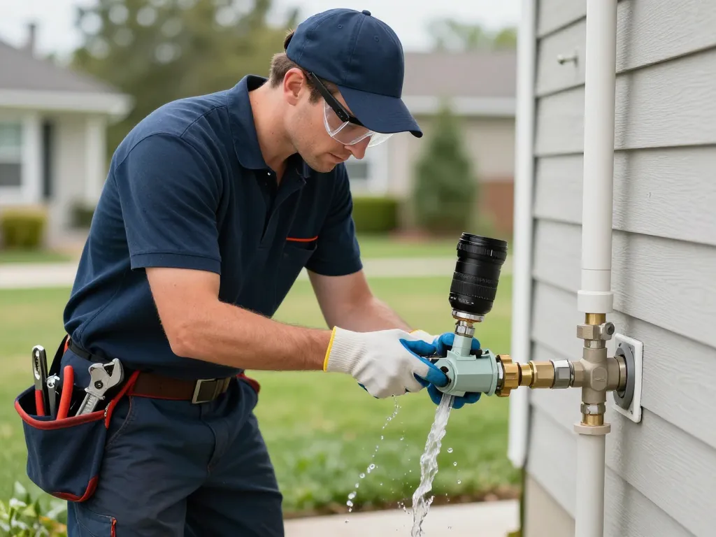 Backflow device installation with a professional plumber ensuring safe water supply in Sydney.