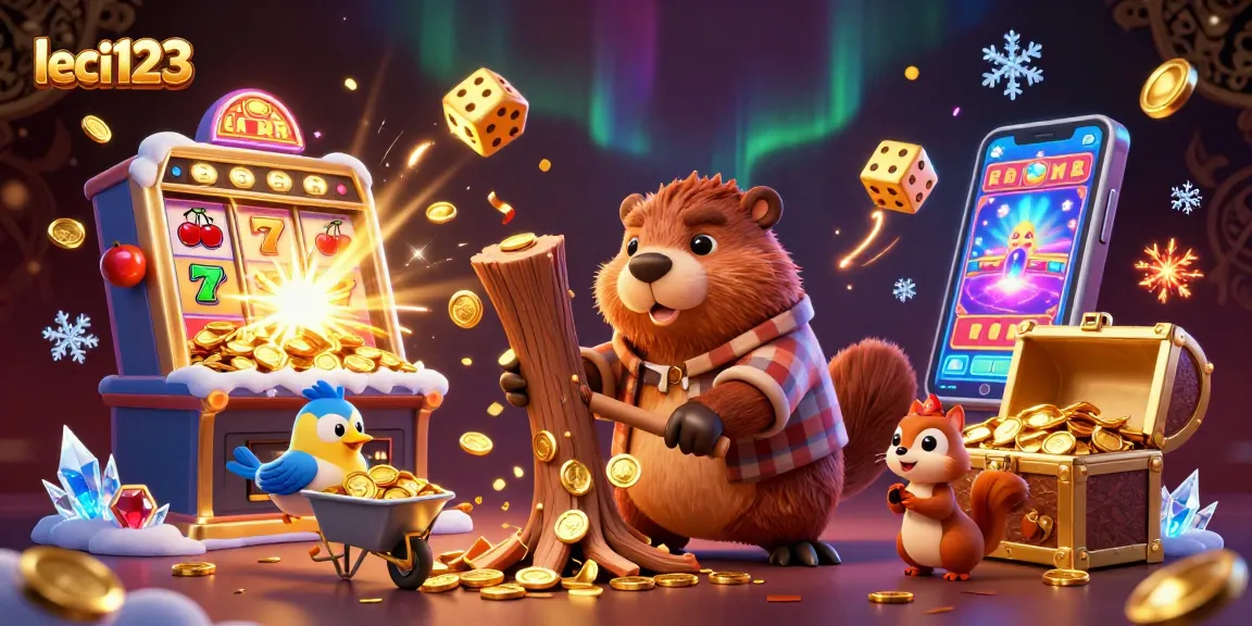 Experience the excitement of leci123 with a 3D beaver character amidst a jackpot explosion.