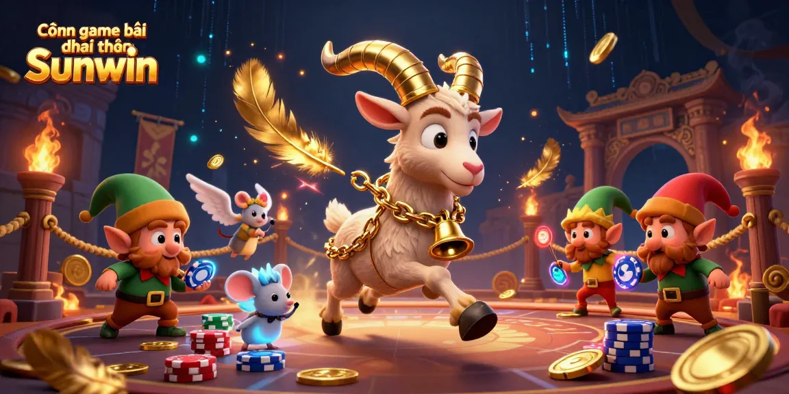 Cổng game bài đổi thưởng Sunwin captivates players in a festive, spooky casino scene with Krampus, an angel mouse, and elf gremlins.