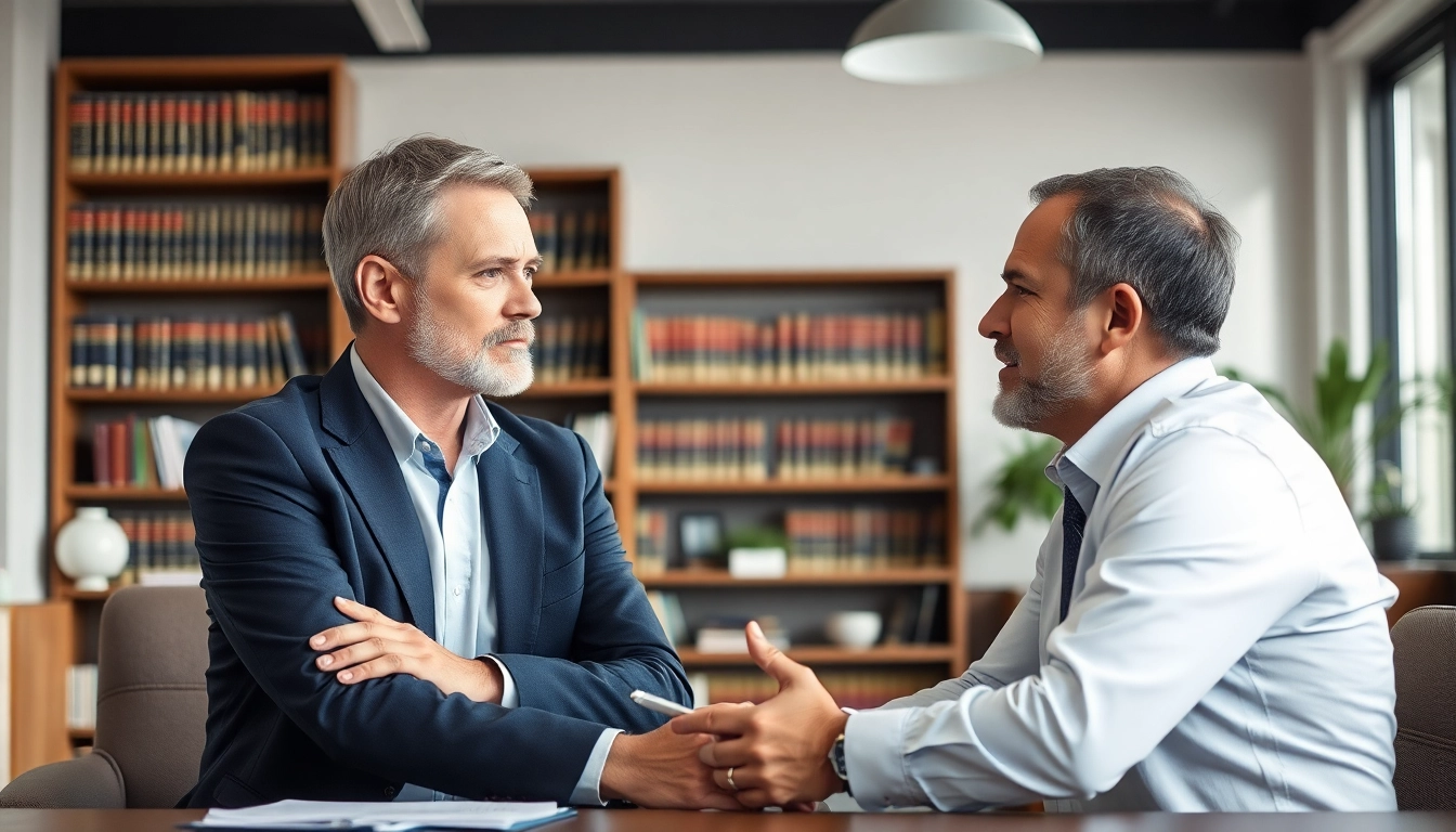 Engaged Clearwater truck accident lawyer assists a client with legal strategies in an office.