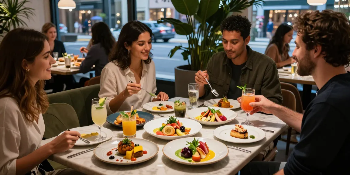 Sydney303 dining experience featuring friends enjoying vibrant modern cuisine in a stylish urban restaurant.