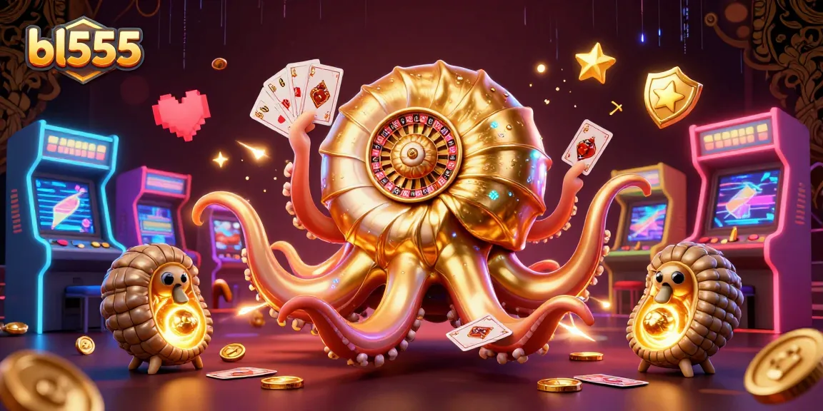 Win big with bl555 as a 3D nautilus roulette wheel surrounded by vibrant gaming elements.