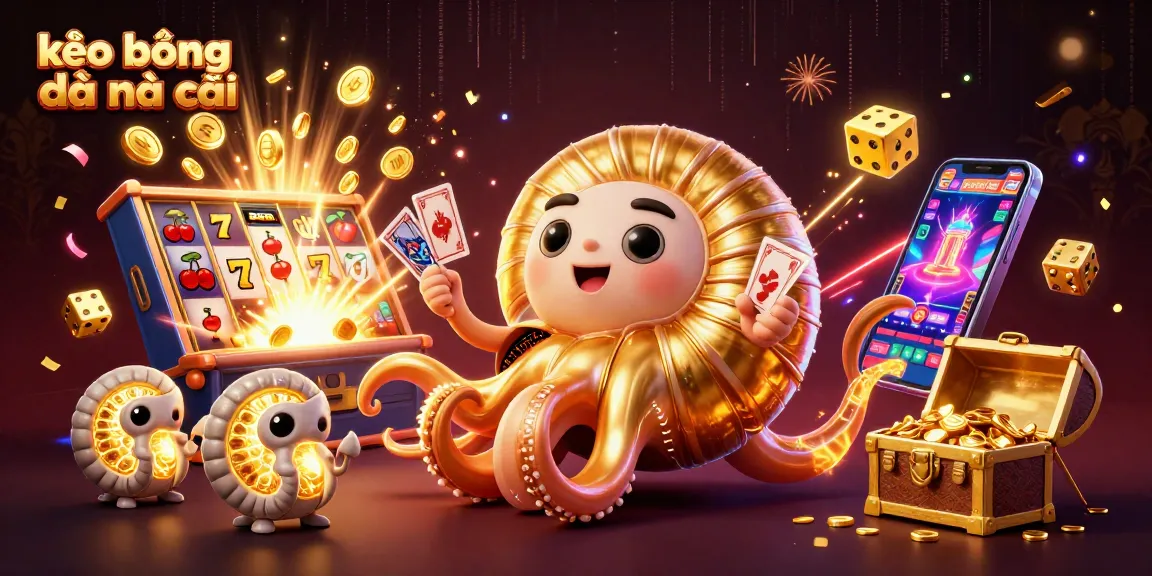 Engage in kèo bóng đá nhà cái with a vibrant scene of a giant nautilus, casino games, and golden symbols.